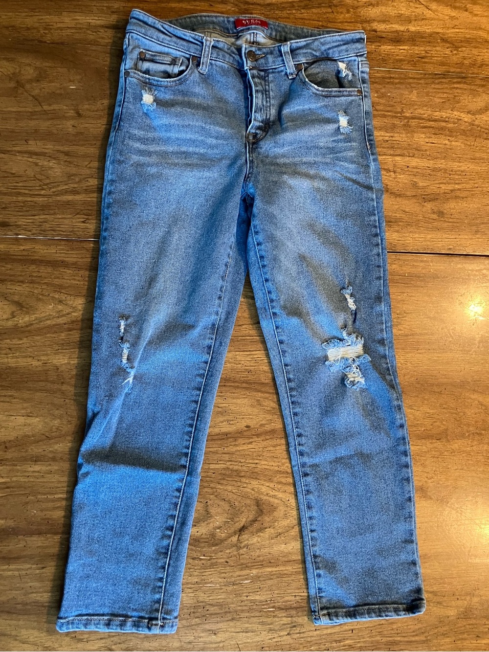 Guess Cropped Denim Skinny Jeans Capris Mid Rise Button Fly Medium Wash